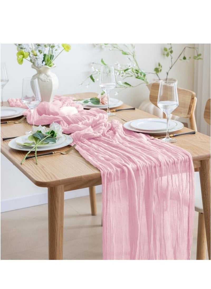 ليانغ مو ليوان 300*90CM مفرش مائدة شفاف، مفرش طاولة شفاف، مفرش مائدة شيشي لحفلات الزفاف، مفرش طاولة شاش بوهو، ديكور ريفي شفاف للمائدة 90*300 سم وردي - Image 2